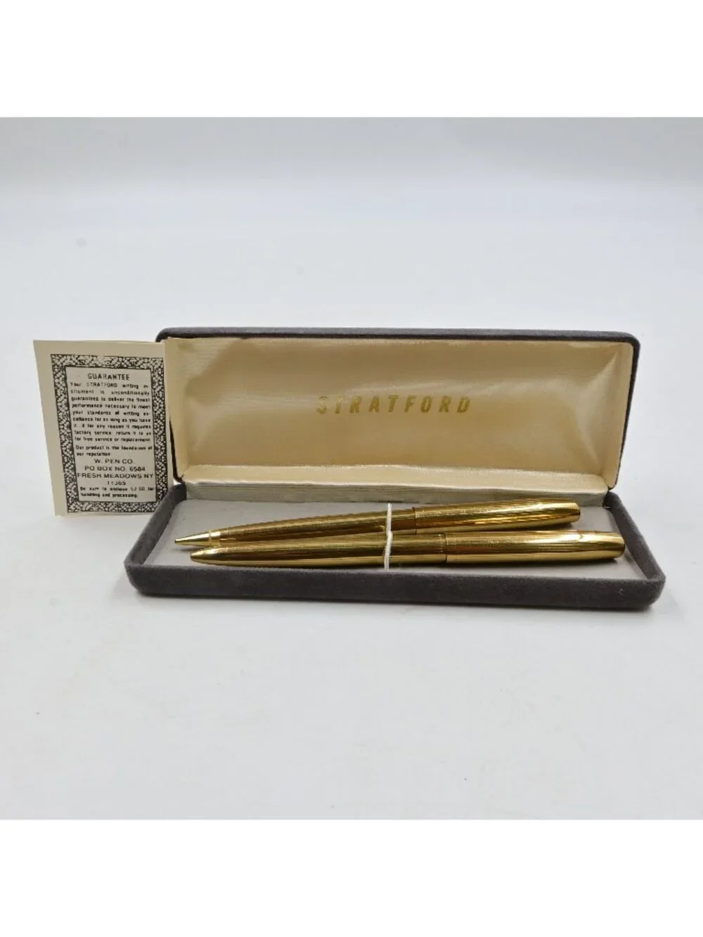 Stratford Gold Tone Ballpoint Pen & Mechanical Pencil Set Original Case Vintage